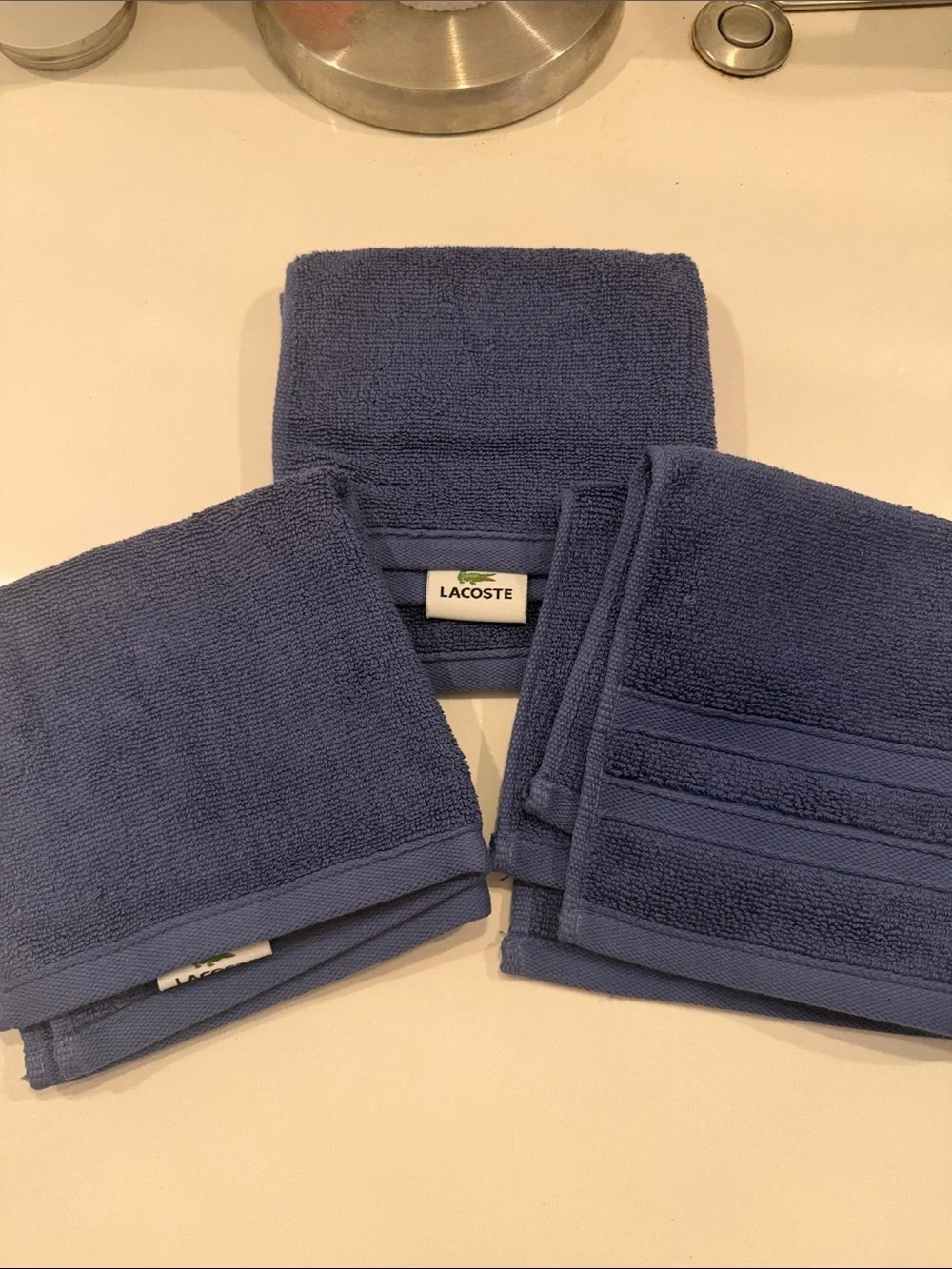 Lacoste Blue Face/Hand Towels with Green Crocodile Logo (Set of 3)